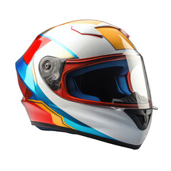 Colorful motorcycle helmet isolated on white created with Generative AI