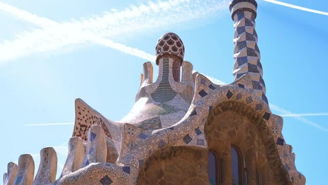 Park Guell by Antonio Gaudi, Barcelona, Spain. High quality 4k footage