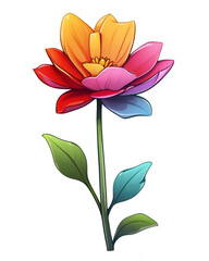 Dibujo de flor en colores vibrantes, vector, aislada, alegre, divertida