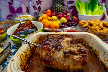 A choice of different dishes at buffet dinner celebrating New Year