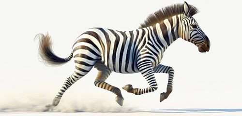 Delightful zebra character with a joyful demeanor, Disney-style painting, 3D rendered, isolated on white background in a charming pose.