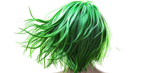 Trendy green artificial hair, back view, isolated on white background.