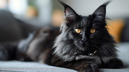 Portrait of a Maine Coon cat, poised and elegant, wearing a brooch