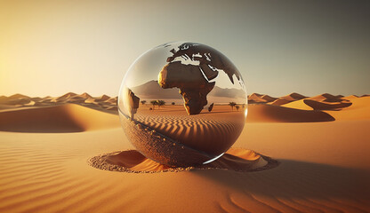 Globe On sand In desert global warming issue