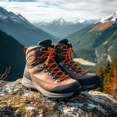 A Pair of Hiking Boots on a Mountain