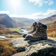 A Pair of Hiking Boots on a Mountain