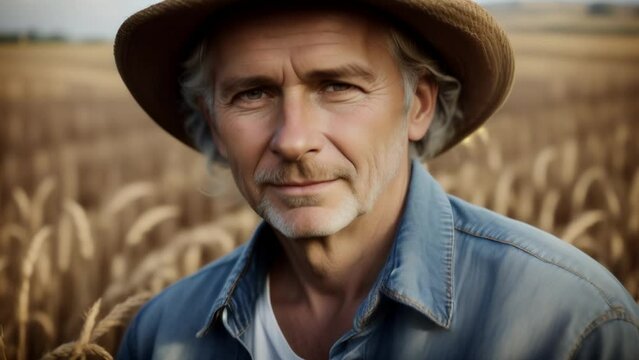 Portrait of a Farmer in a Field of Wheat