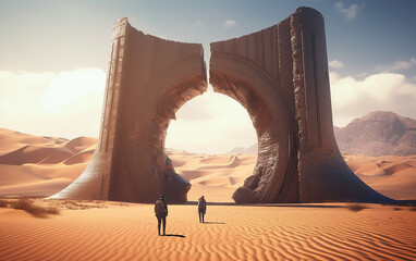 Giant gate in the middle of desert - obrazy, fototapety, plakaty