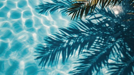 Fototapeta na wymiar Summer concept. Palm tree shadow on a blue background