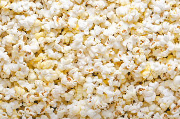 Background of popcorn. Top view. Rectangular format. 