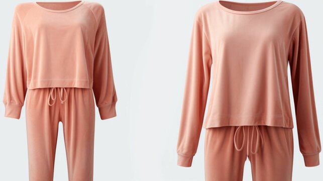 Minimalistic view of a velvety Peach Fuzz loungewear set, perfect for luxurious lounging and selfcare days.