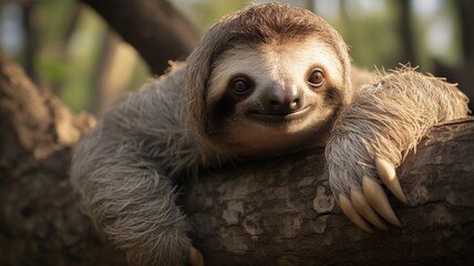 A close-up of a sloth's claws gripping a tree branch, emphasizing its strong and efficient hold -Generative Ai