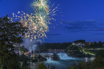 Swiss National Day 1. August is traditionally celebrated with firework over the Rhinefall