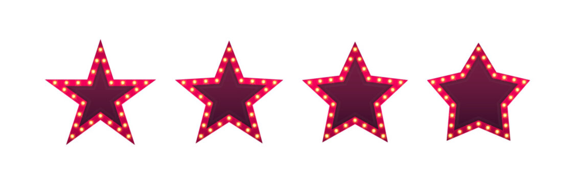 Set of retro lightbox in star shape. Star design for hotel, rating, event, show. Vector illustration