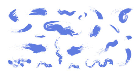 Abstract brush strokes set hand drawn vector illustration, shapeless ink splashes, textured stains, grunge design elements collection, abstract background