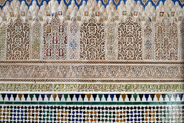 Intricate Moroccan Tile and Relief Carvings in Marrakech