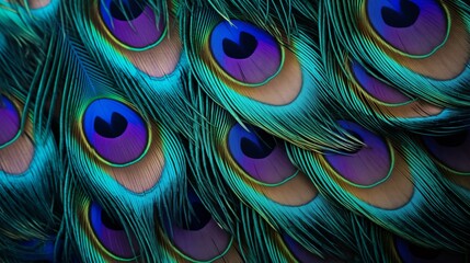 Detailed shot of a colorful peacock feather texture