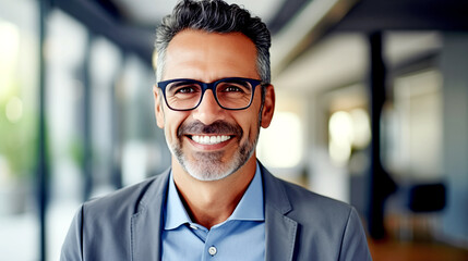 Obraz premium Happy Smiling Mature Businessman on Office Background 