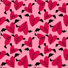 Valentines hearts with wings seamless cartoon love pattern for wrapping paper and fabrics and kids clothes prin