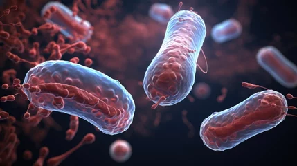 Fotobehang Escherichia Coli , E. Coli Bacterial Strains, Health and Food Safety microcosm, organismal and human biology science and research. © Alla