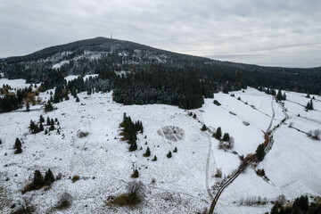 Southern Poland landscape, mountains, autumn, day, sun, sky, clouds, Klodzka Basin, dramatic and majestic scenery