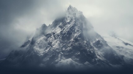 Macro shot of a snowy mountain peak with textured snow