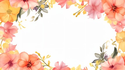 Watercolor floral frame on white background