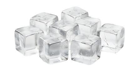 Realistic ice cubes, 3d glass icy pieces for drink cooling, clean square frozen water blocks set for alcohol or cocktail beverages isolated on transparent background.