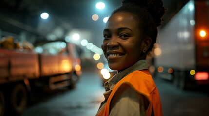 a woman standing in front of a truck