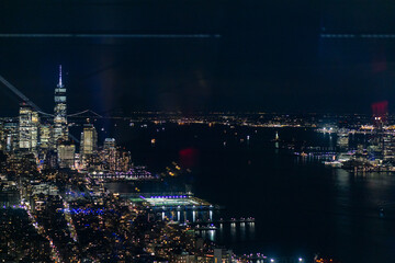 Fototapeta premium New York City Skyline, buildings, architecture and people at night