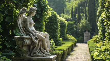 Antike Frauenstatue im Schlossgarten - obrazy, fototapety, plakaty