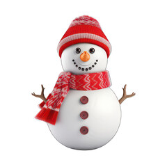 Snowman with hat and scarf isolated on white created with Generative AI