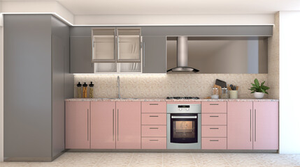 modern pink kitchen at home