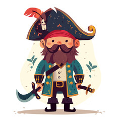 Cute male pirate, vector in minimalism