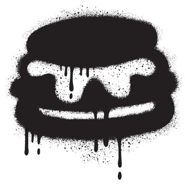 Burger logo in urban graffiti style with black spray paint. vector illustration.