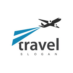 Tour and travel logo, flying airplane illustration