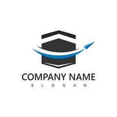 Hajj and umrah agency logo, tour and travel icon. flying airplane with kabah illustration.
