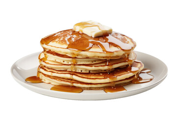 A Plate of Pancakes with Syrup and Butter Isolated on a Transparent Background 