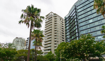 Fototapeta na wymiar Apartment block in Sydney NSW Australia with views of Sydney Harbour and Sydney Harbour Bridge
