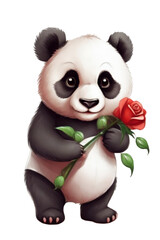  panda with red rose graphic for valentine's day