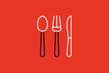 spoon, fork, knife illustration in flat style design. Vector illustration.	