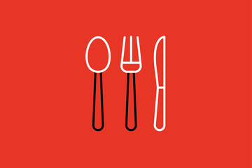 spoon, fork, knife illustration in flat style design. Vector illustration.	