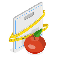 3D Isometric Flat  Illustration of Healthy Lifestyles, Weight Loss Program and Diet Plan