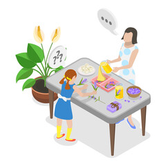 3D Isometric Flat  Illustration of Family Soap Making, Fun Hobby