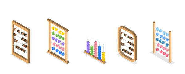 3D Isometric Flat  Set of Abacuses, Mathematics Calculator, Math Learning