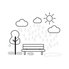 Bench leaves falling, rain autumn sign