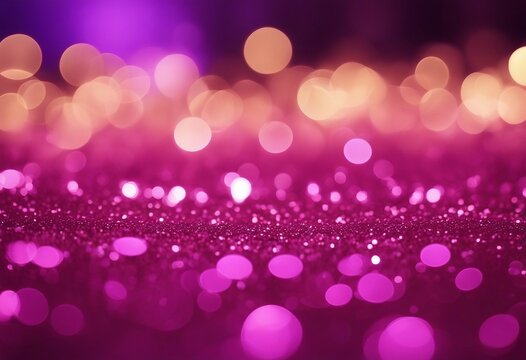 Pink or purple glitter and gold lights bokeh background defocused
