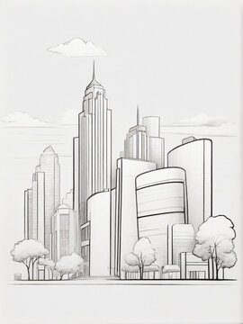 sketch of a city , Doodle sketch of city, very simple draw. lines cartoon hand drawn illustration , black and white minimalism.