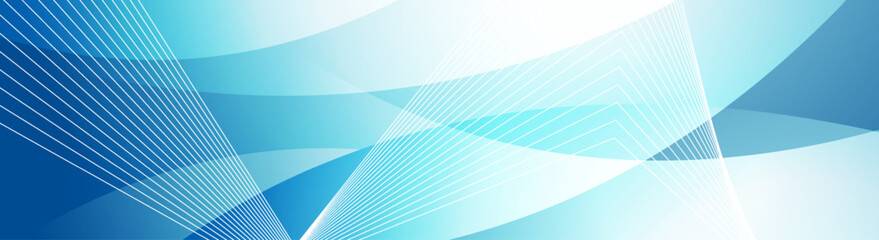 Minimal blue white geometry banner with waves and lines. Hi-tech abstract vector background