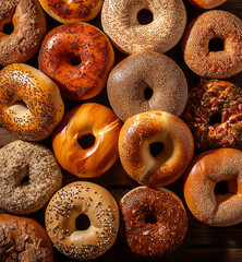 Textured background with lot of different bagels